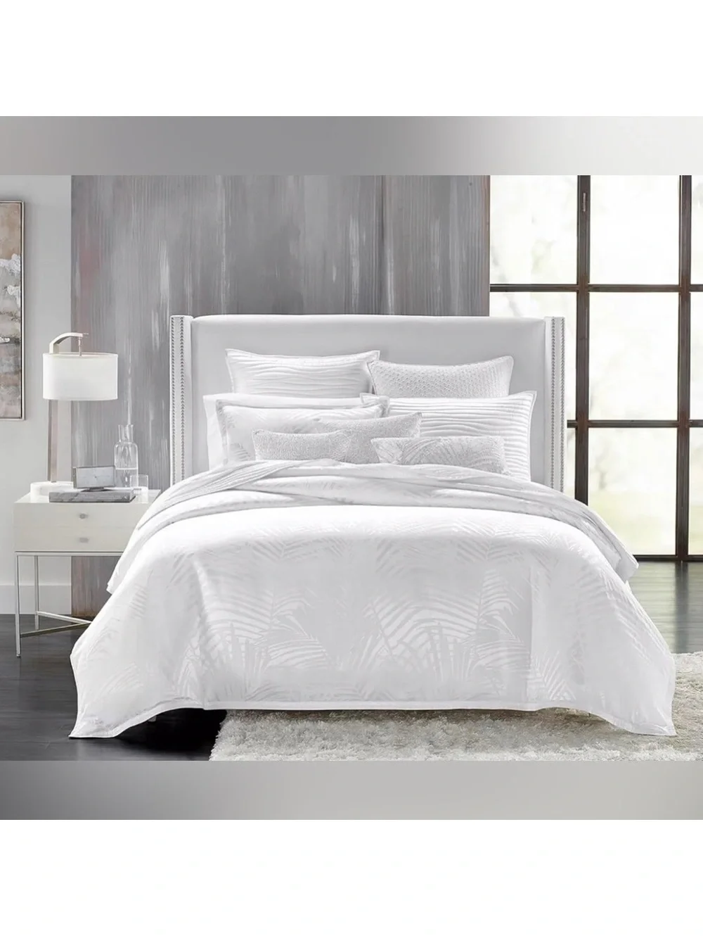 Hudson Park Palmetto Silk Blend Queen Duvet Cover + 2-Pillow Shams in White NWT
